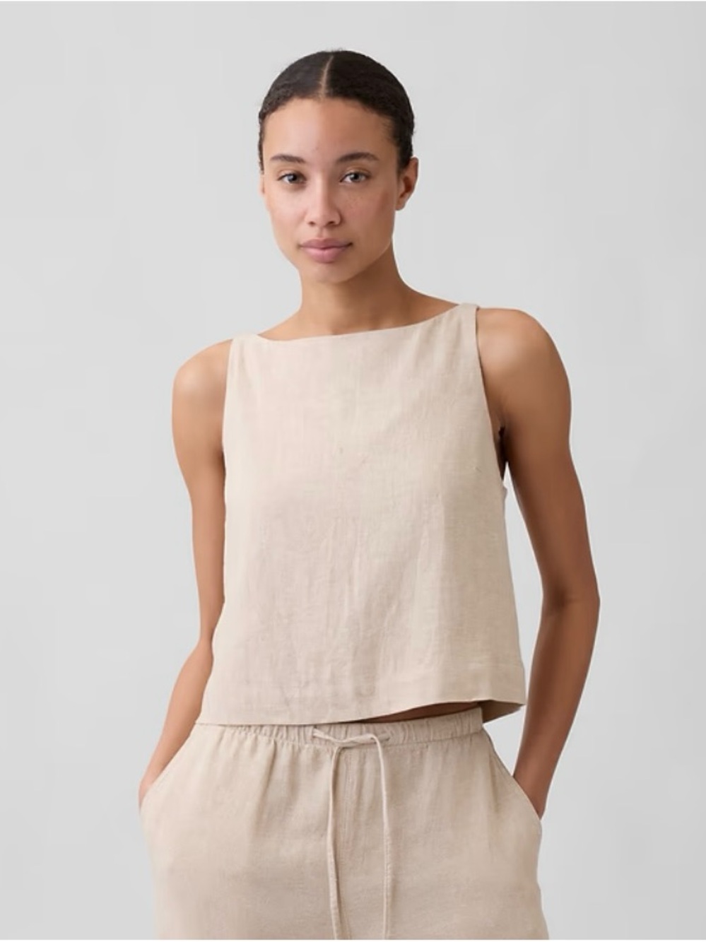 GAP Factory Natural Beige Sleeveless Linen-Blend Tank